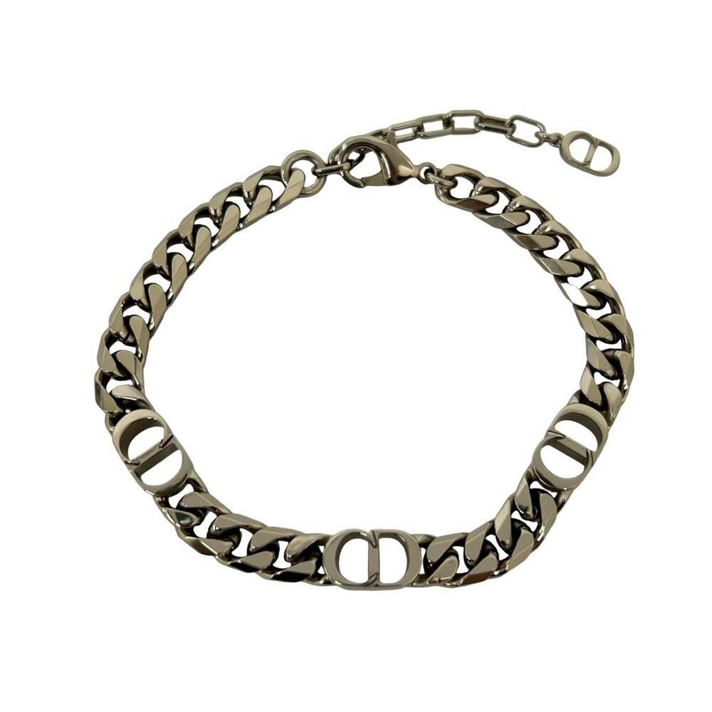 Christian Dior Dior CD Logo Motif Plated Chain Bracelet Bangle Accessory Silv...